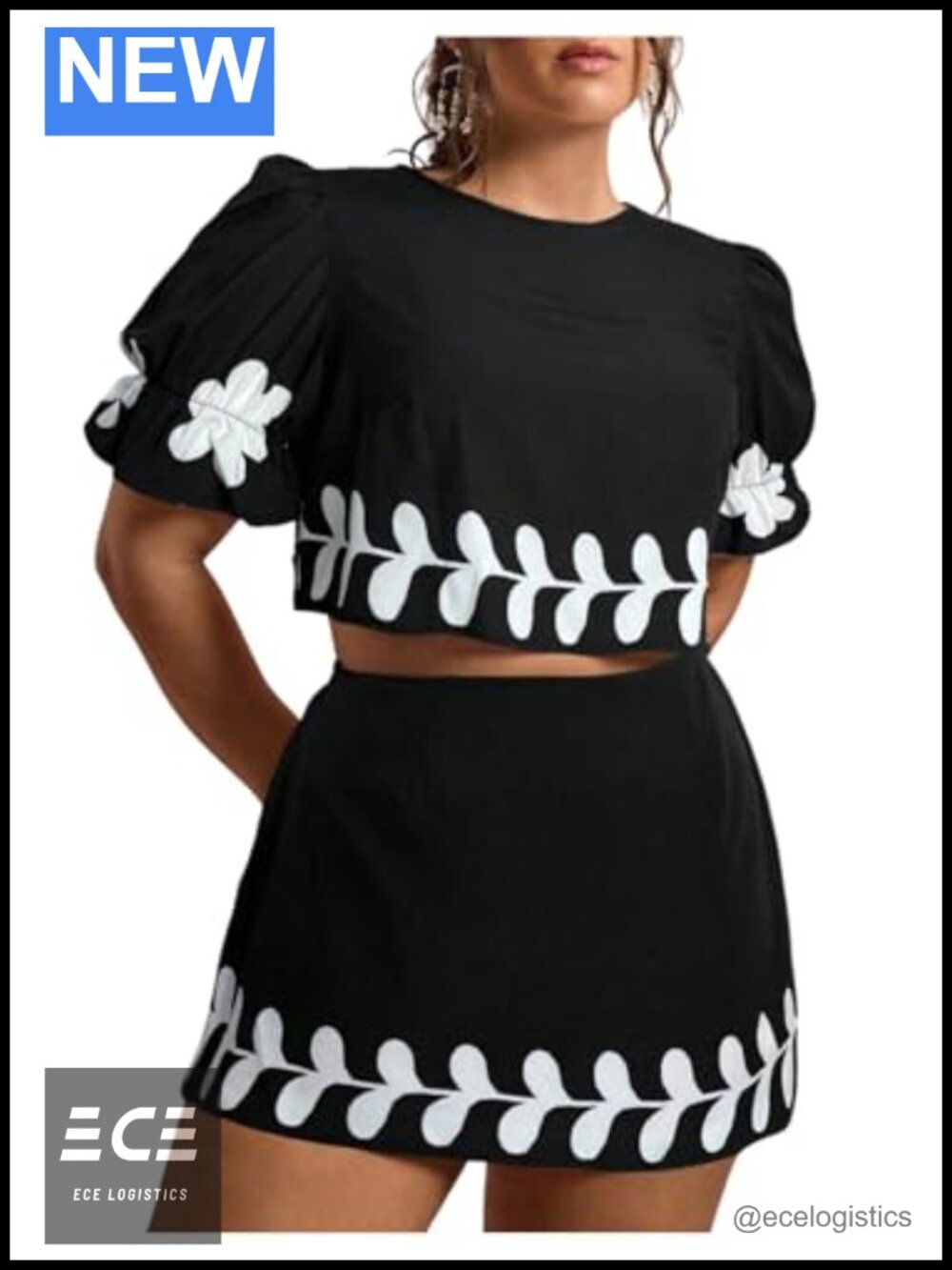 Women's Plus Size 2 Piece Outfit Crop Top & Bodycon Mini Skirt Set Polyester